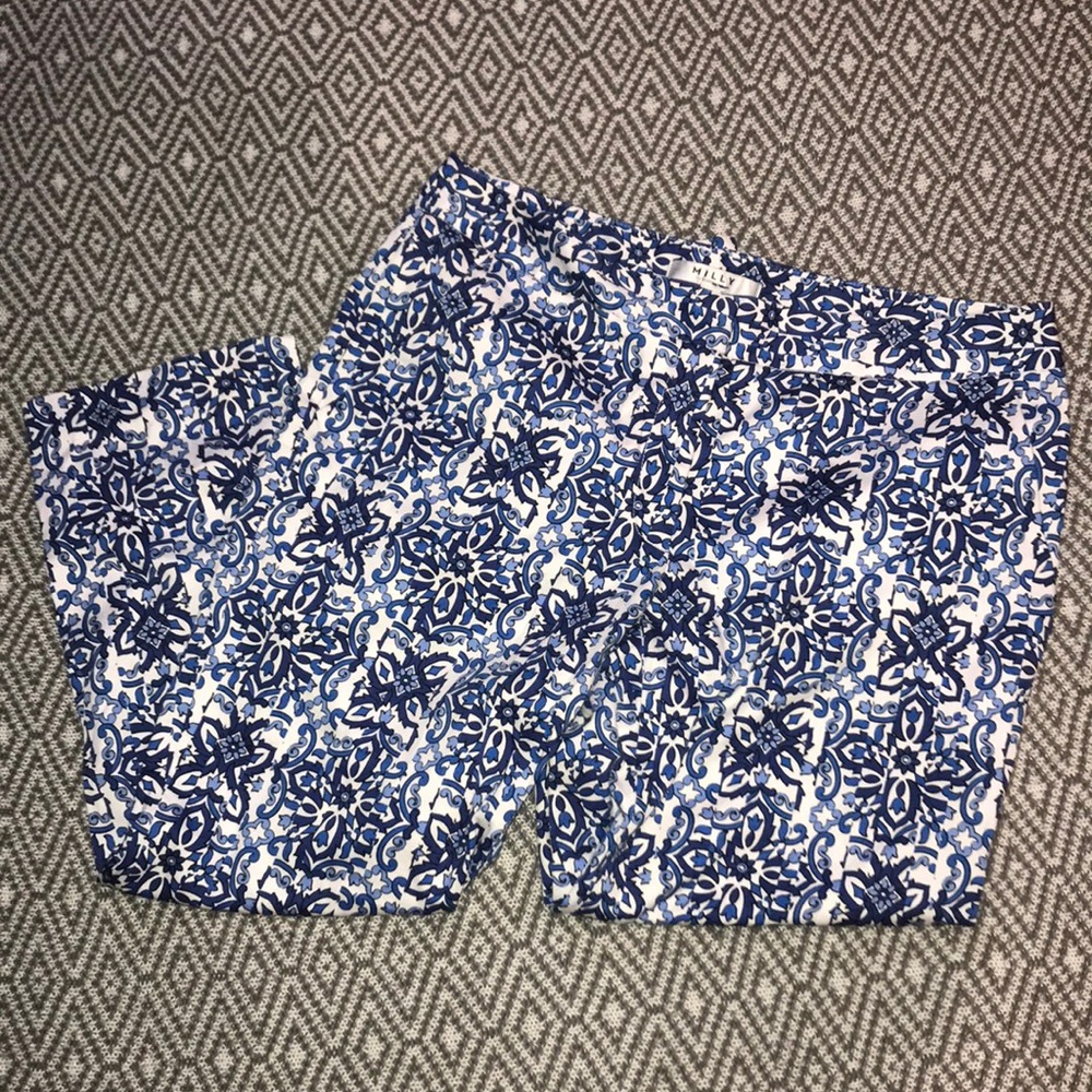 Milly For Design Nation Kaleidoscope Blue Capri Crop Pant Trouser Relaxed Fit - Picture 3 of 8